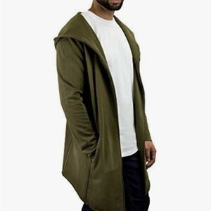 Bleecker & Mercer Men’s Olive Green Hooded Shawl Collar Fleece Cardigan Jacket L